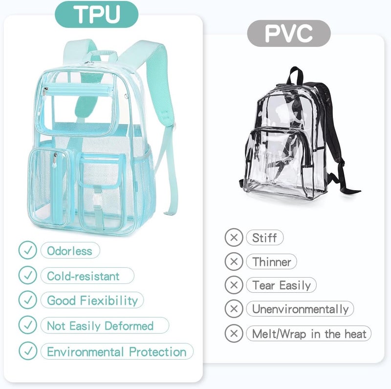 Cusangel Clear Light Blue Backpack For Girls, Heavy Duty Transparent BookBag,16inch TPU Large Capacity See Through Bag for Sport Events,Travel,Stadiums,Work - Image 4